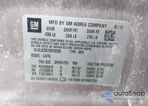 2013 Buick Encore Leather from USA, damaged, VIN KL4CJCSB7DB192595